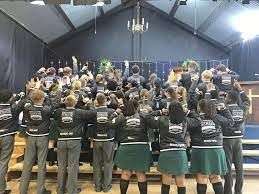 learners standing together in a group in the Hall at Long Acres School in Langebaan