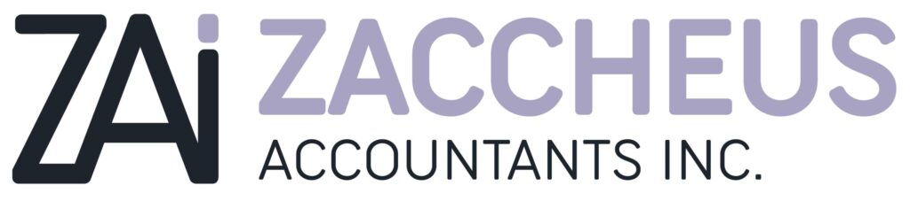 Company logo for ZACCHEUS Accountants Inc.: a dark stylized A on the left, with lavender 'ZACCHEUS' and black 'ACCOUNANTS INC.' on the right.